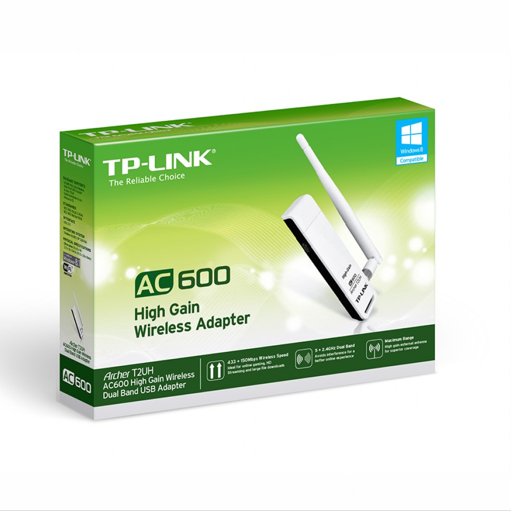 TP-LINK - Adaptador USB inalámbrico de alta ganancia de doble banda AC600 T2UH