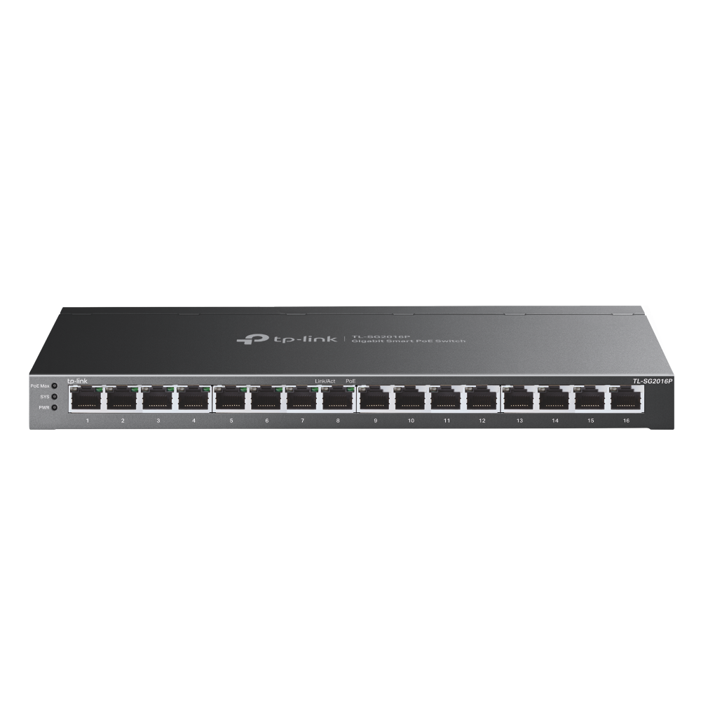 TP-LINK Switch JetStream 16-Port Gigabit Smart Switch with 8-Port PoE+.