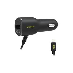 PureGear - Adaptador de corriente para el coche - 17 vatios - 3.4 A (Lightning, mini-USB Tipo A de 4 patillas) - negro - para Apple iPad/iPhone/iPod (Lightning)