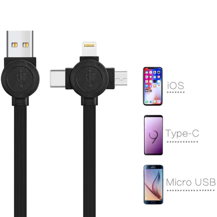 Pack de 2 Cables retráctil USB de carga rápida con conexiones Micro USB, iPhone y Tipo C