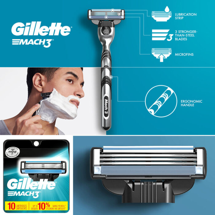 Paquete de 10 repuestos de cuchillas de afeitar para hombres, Gillette Mach3