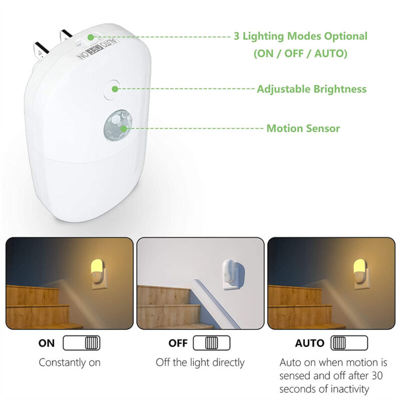 Pack de 2 Luces LED nocturnas enchufable y regulable con sensor de movimiento