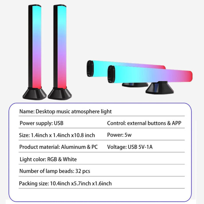 Barras de luz LED inteligentes, 20 modos de iluminación ambiental