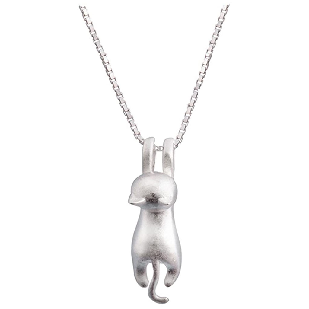 Collar colgante de gatito en plata esterlina sólida 925 - Imagen 1