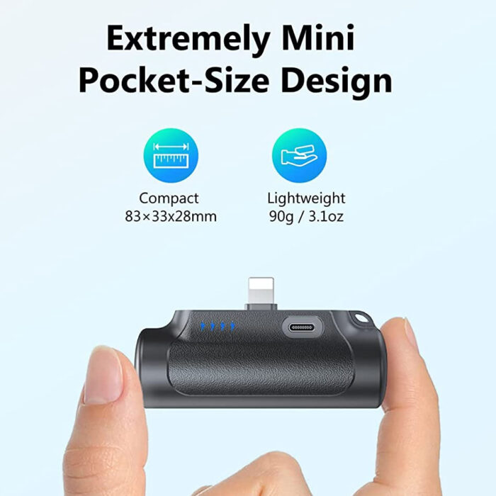 Power Bank 8,000 mAh Ultra Compacto portátil compatible con iPhone y viene con una interfaz tipo C