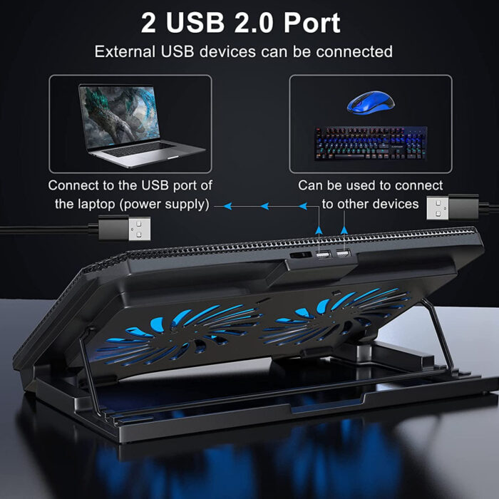 Ventilador ajustable para laptop con puertos USB, para laptops de 12 a 15.6 pulgadas