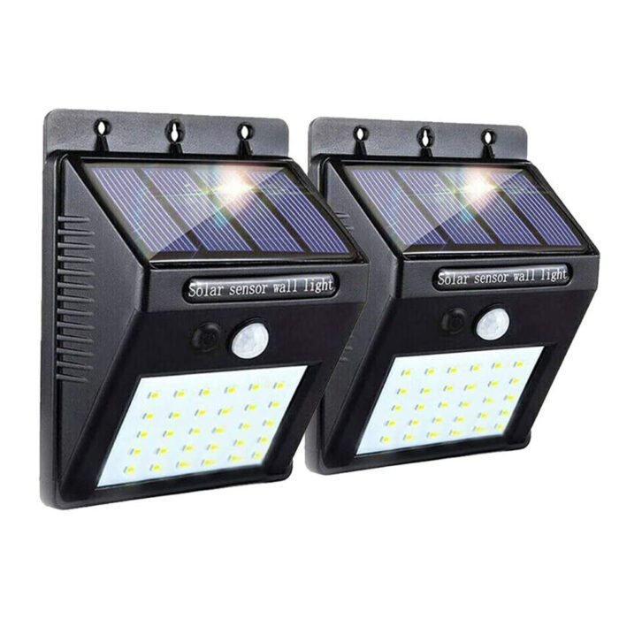 Pack de 2 Luces solares con 30 luces LED, impermeables, con sensor de movimiento