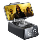 Soporte para celular con altavoz Bluetooth y reloj despertador digital LED