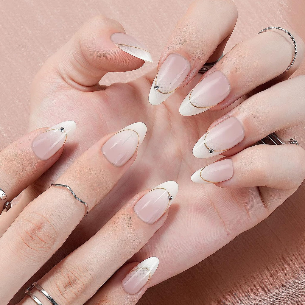 Pack de 24 unidades de uñas postizas acrílicas medianas a presión con pegamento - Imagen 1