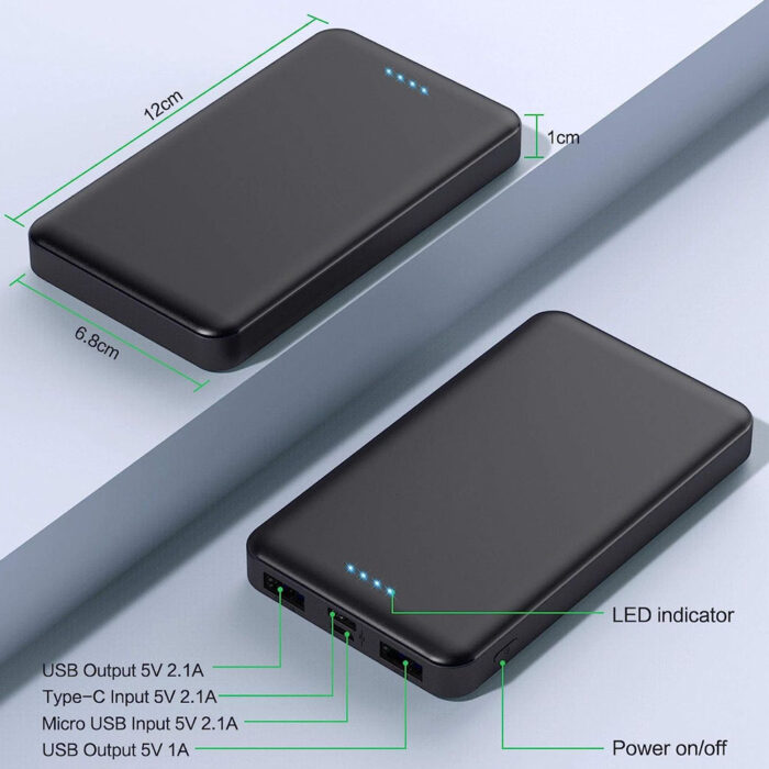 Pack de 2 cargadores portables 10,000 mAh, cada una carga simultáneamente 2 dispositivos, 2 salidas USB y una tipo C