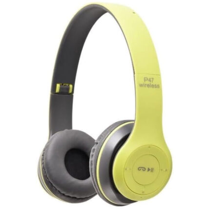 Sonido de auriculares inalámbricos P47, cómodo diseño plegable, conectividad Bluetooth, micrófono incorporado, batería de larga duración, compatibilidad universal (amarillo)