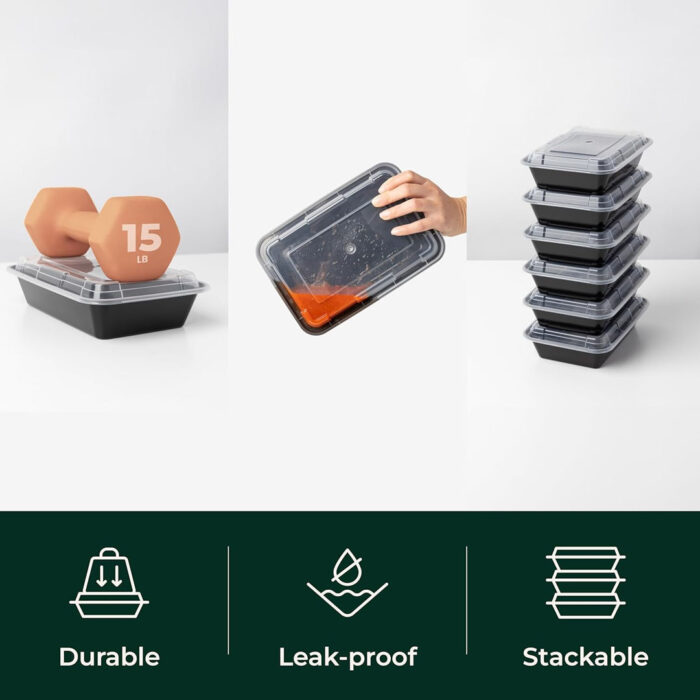 Pack de 12 contenedores de alimentos, 1 compartimento, con tapa individual