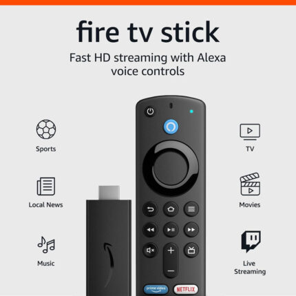 Amazon Fire TV Stick, HD, calidad nítida de imagen, streaming rápido, TV en vivo y gratuita.