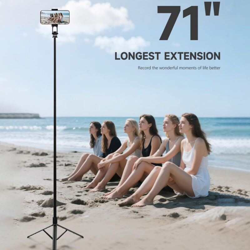 Trípode para celular, 71 pulgadas y palo para selfie, portátil todo en uno, extensible, con control remoto inalámbrico