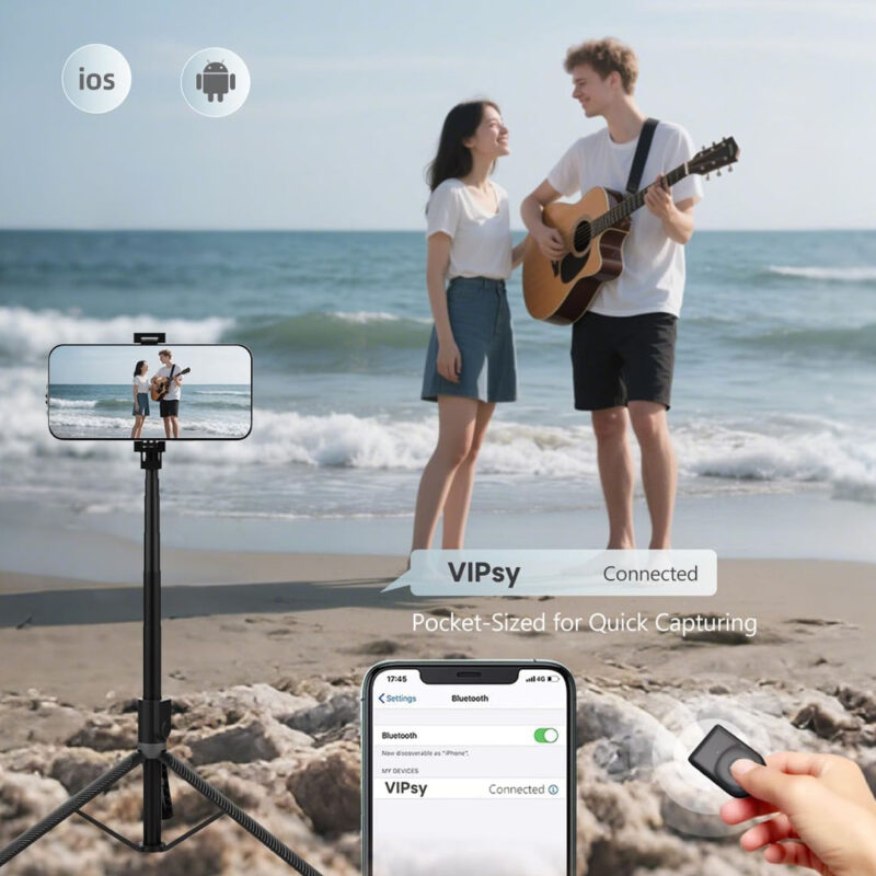 Trípode para celular, 71 pulgadas y palo para selfie, portátil todo en uno, extensible, con control remoto inalámbrico